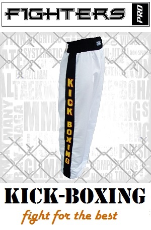 FIGHT-FIT - Pantalon de Kick-boxing / Satiné / Blanc / Large