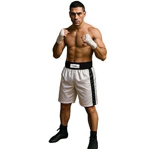 FIGHT-FIT - Boxing Shorts / Boxhosen / Long Cut / Weiss-Schwarz / Small