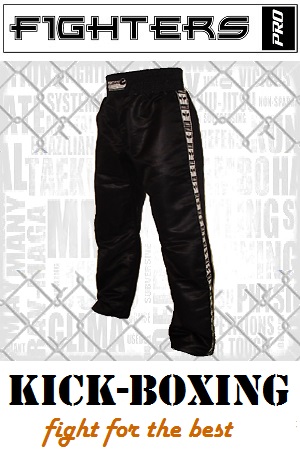 FIGHT-FIT - Pantalones de Kickboxing / Satín / Negro / Large