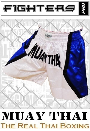 FIGHTERS - Pantalones Muay Thai / Blanco-Azul / XXL