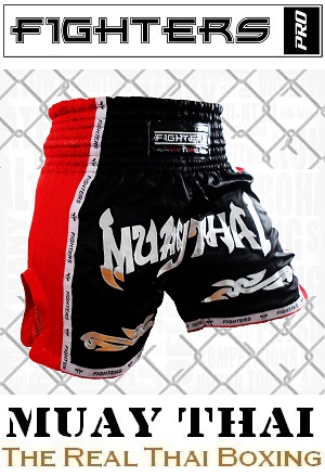 FIGHTERS - Pantaloncini Muay Thai / Elite Muay Thai / Nero-Rosso / XXL