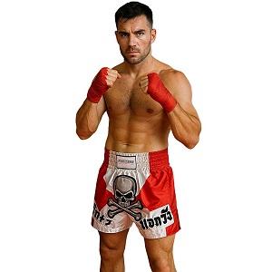 FIGHTERS - Muay Thai Shorts / Skull / Weiss-Rot / Large